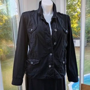 Faded Glory Black Stretch Cotton Khaki Cargo Field Safari Jacket